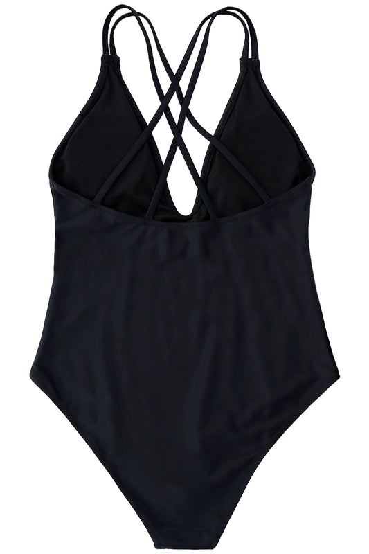 Iyasson White Daisy Embroidery With Deep V-neck One-piece Swimsuit