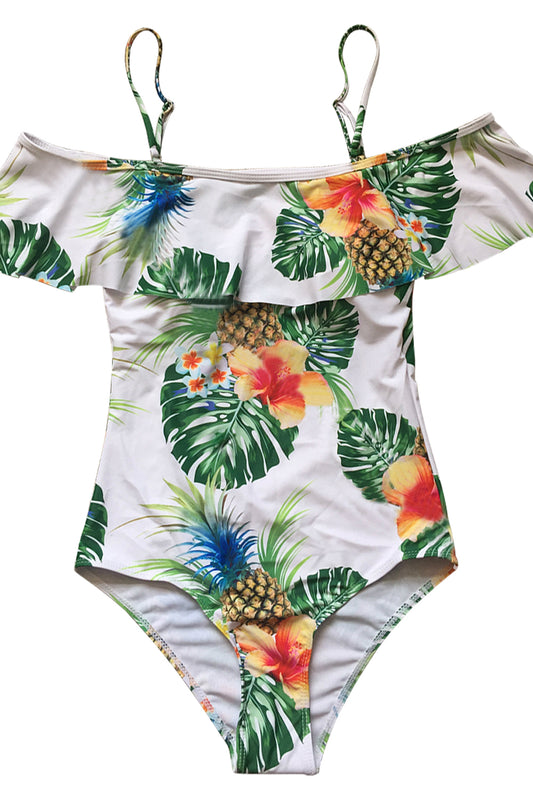 Iyasson Tropical Pineapple Printing Off shoulder One-piece Swimsuit