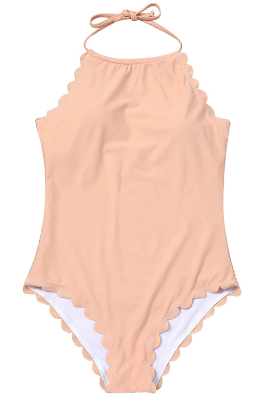 Iyasson Orange Wave hem Halter Bikini Sets