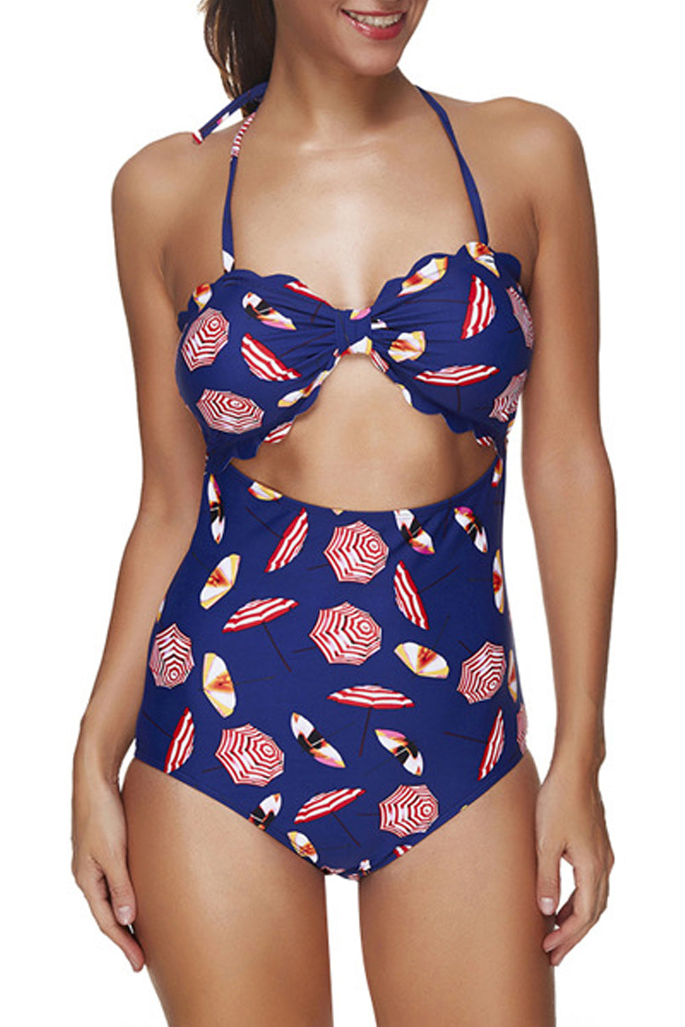 Iyasson Cute Umbrella Printing Halter One-piece Swimsuit