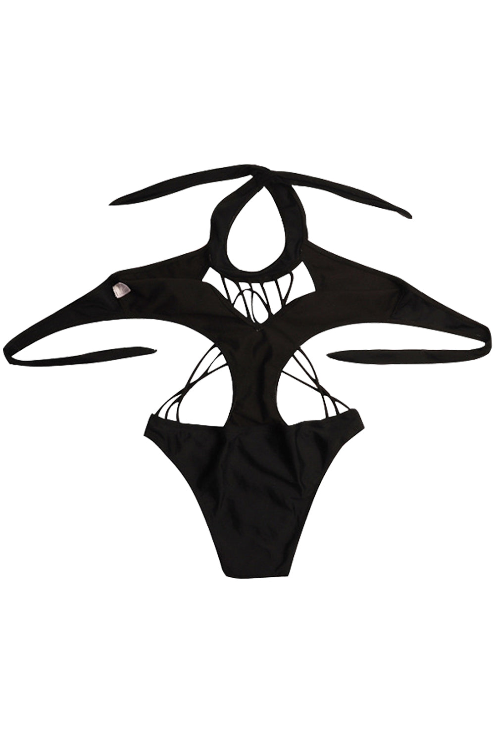 Iyasson Sex Black Hollow Out Design With Strappy Detailing One-piece Swimsuit