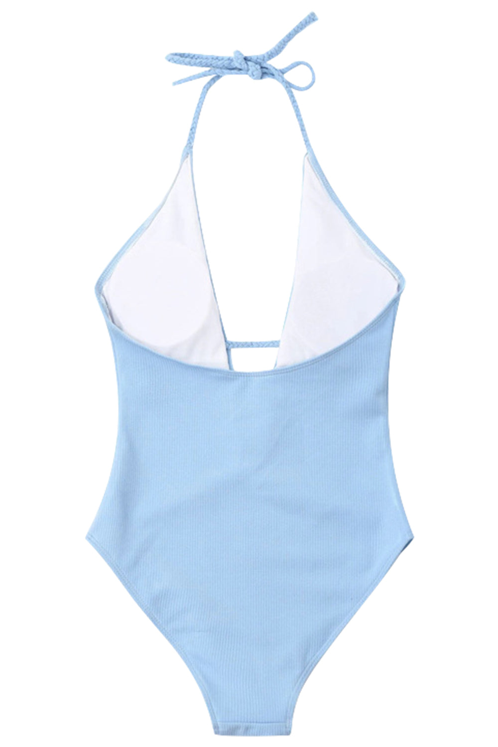 Iyasson Blue Deep V-neckline Halter One-piece Swimsuit