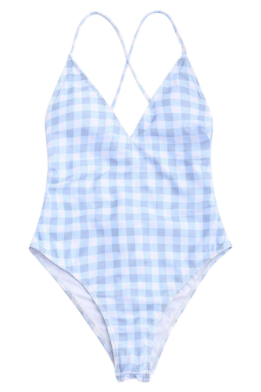 Iyasson Sexy Latticed Printing Back Cross One-piece Swimsuit