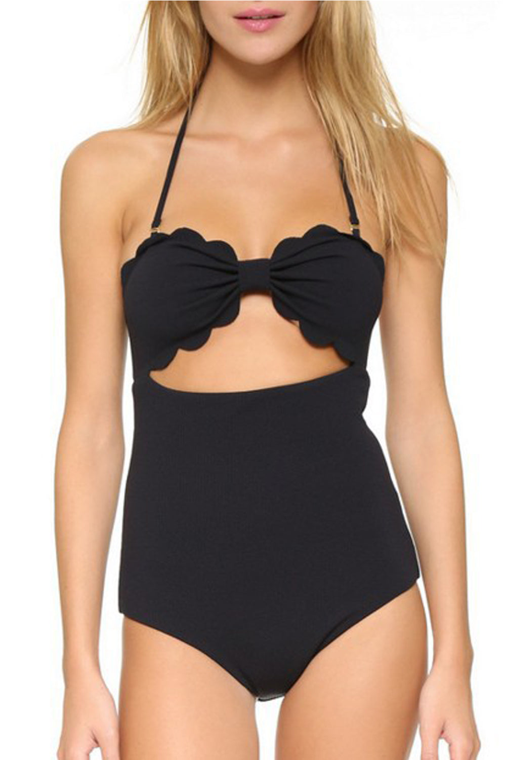 Iyasson Black Ruffles Halter High-waisted Fit Swimwear