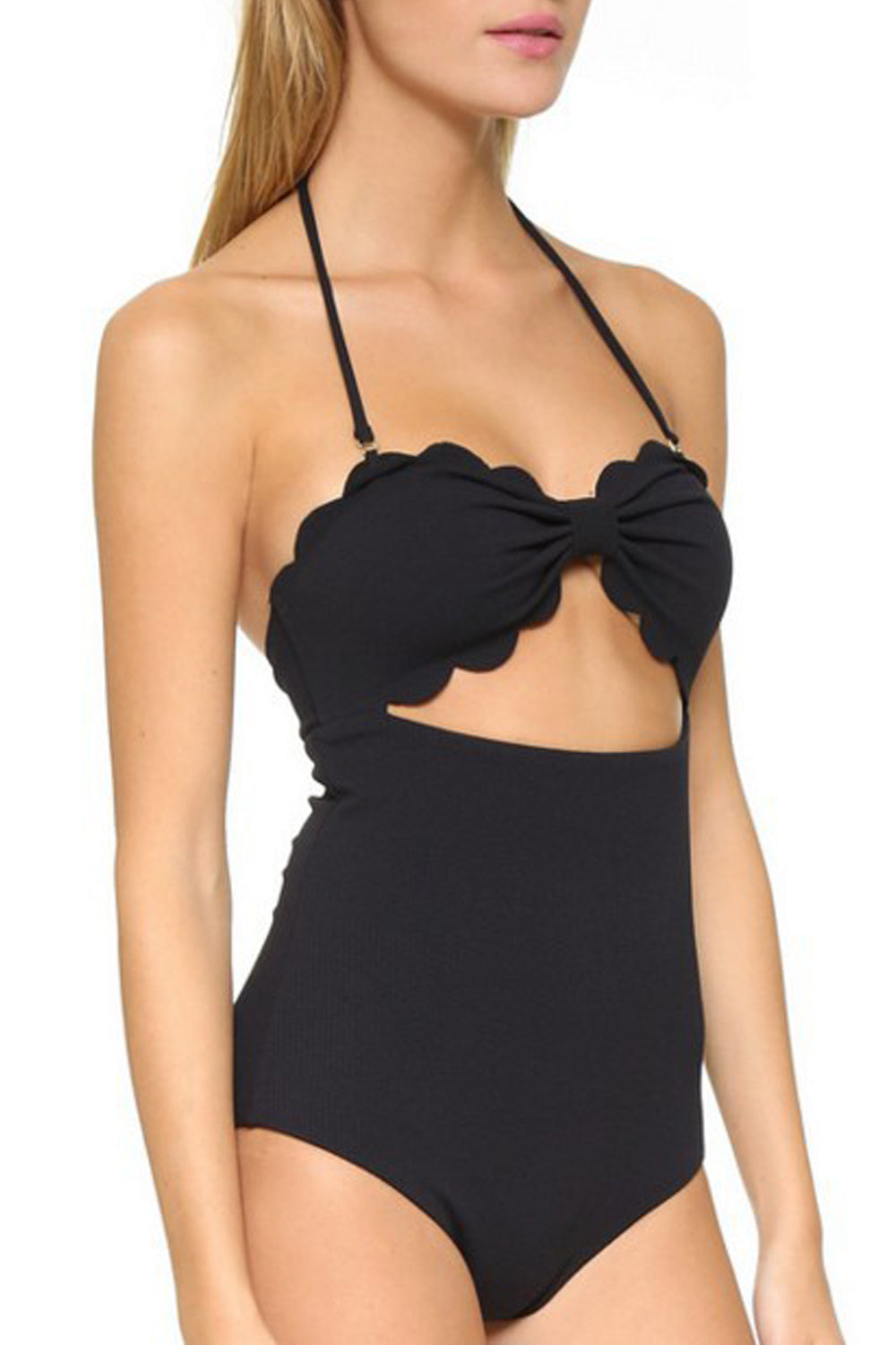 Iyasson Black Ruffles Halter High-waisted Fit Swimwear