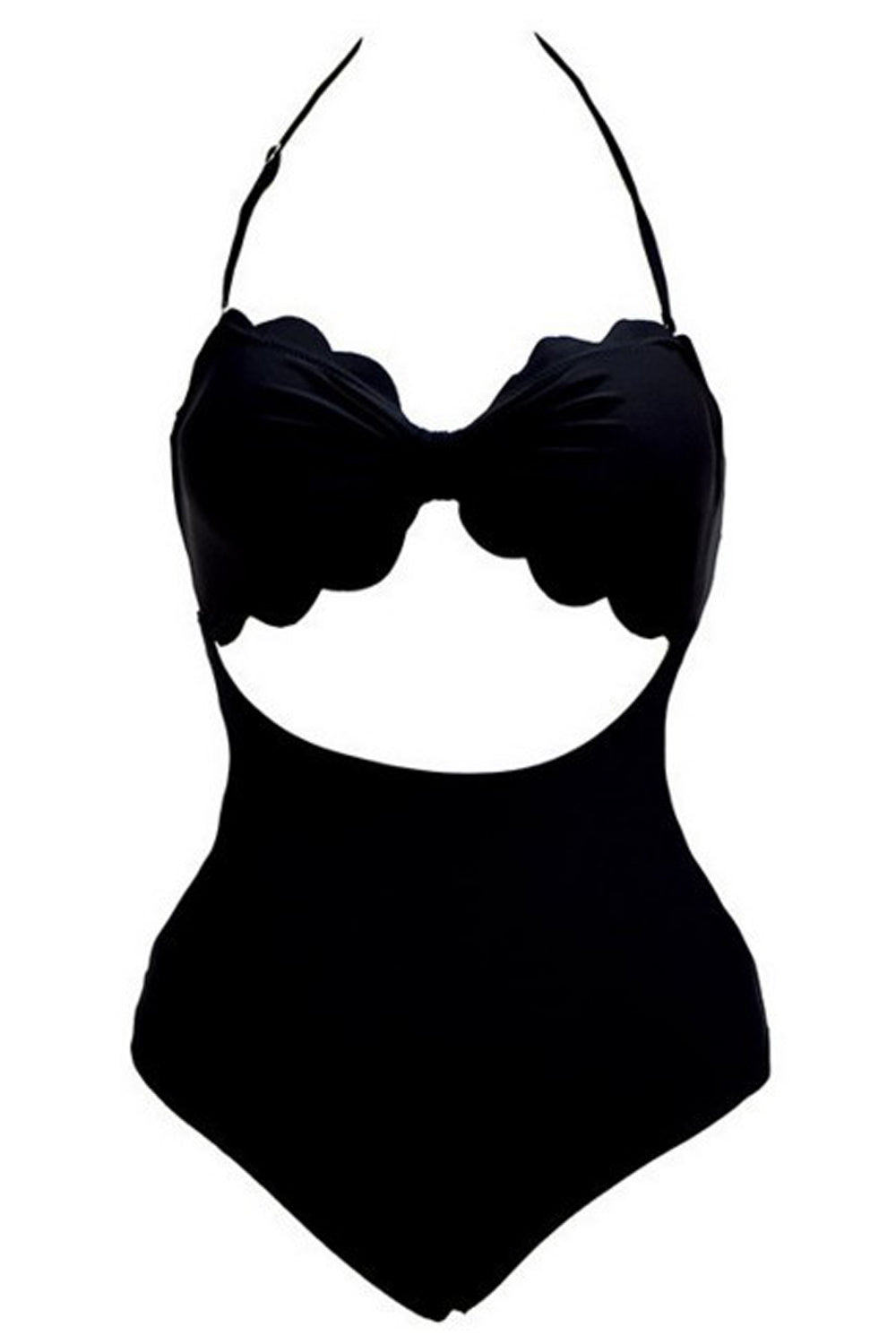 Iyasson Black Ruffles Halter High-waisted Fit Swimwear