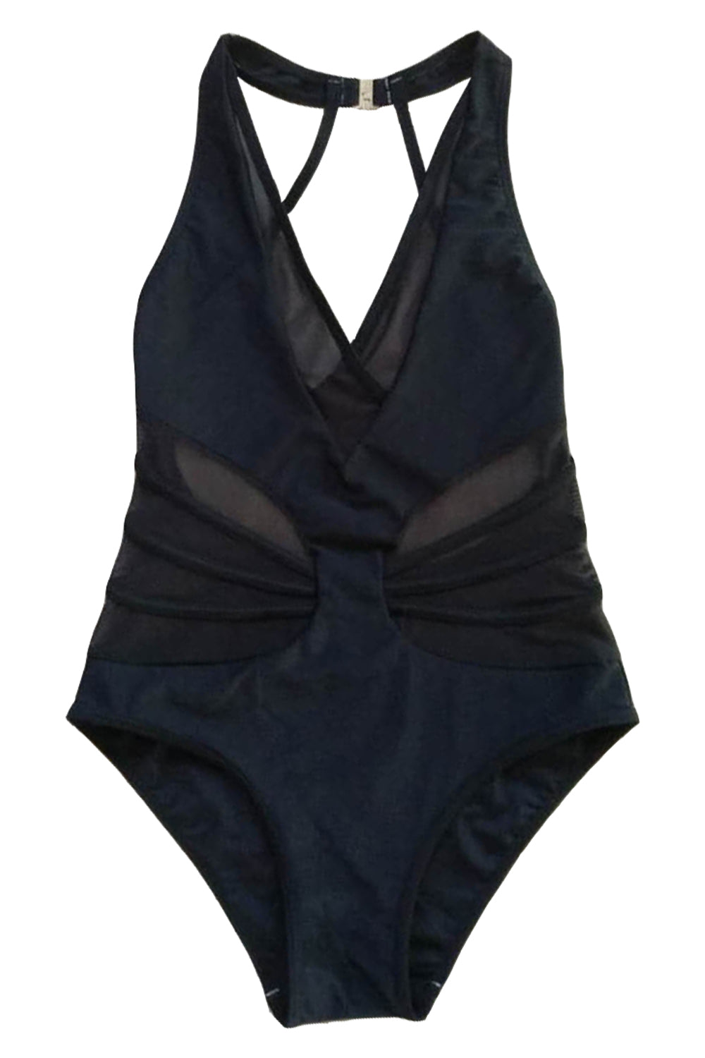 Iyasson Sexy Black See through Halter One-piece Swimsuit