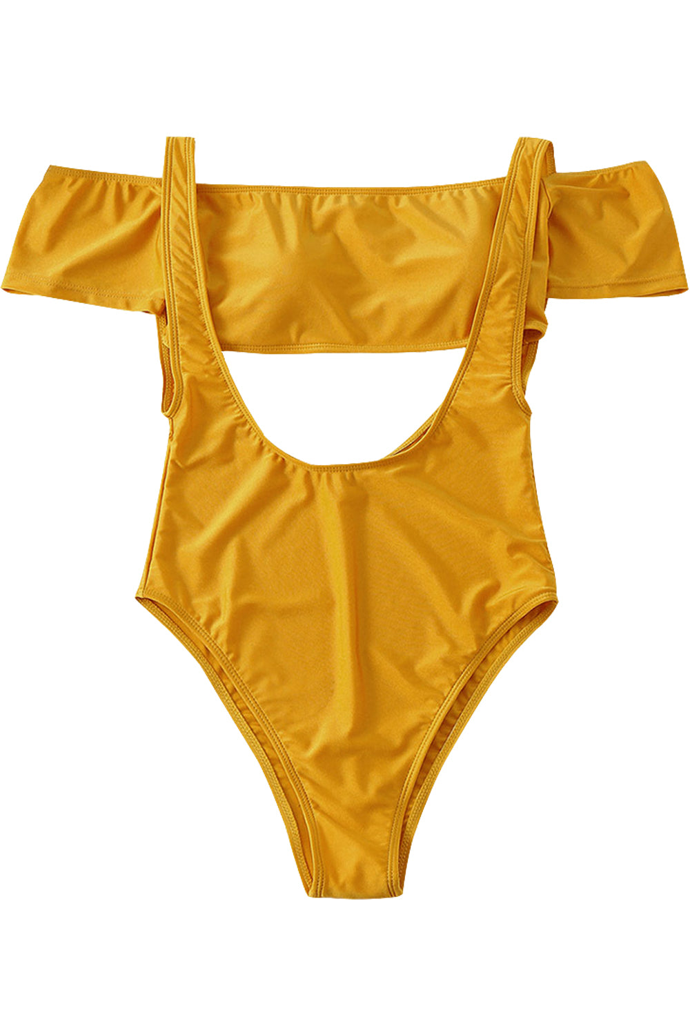 Iyasson Yellow Off-shoulder Hollow Out One-piece Swimsuit