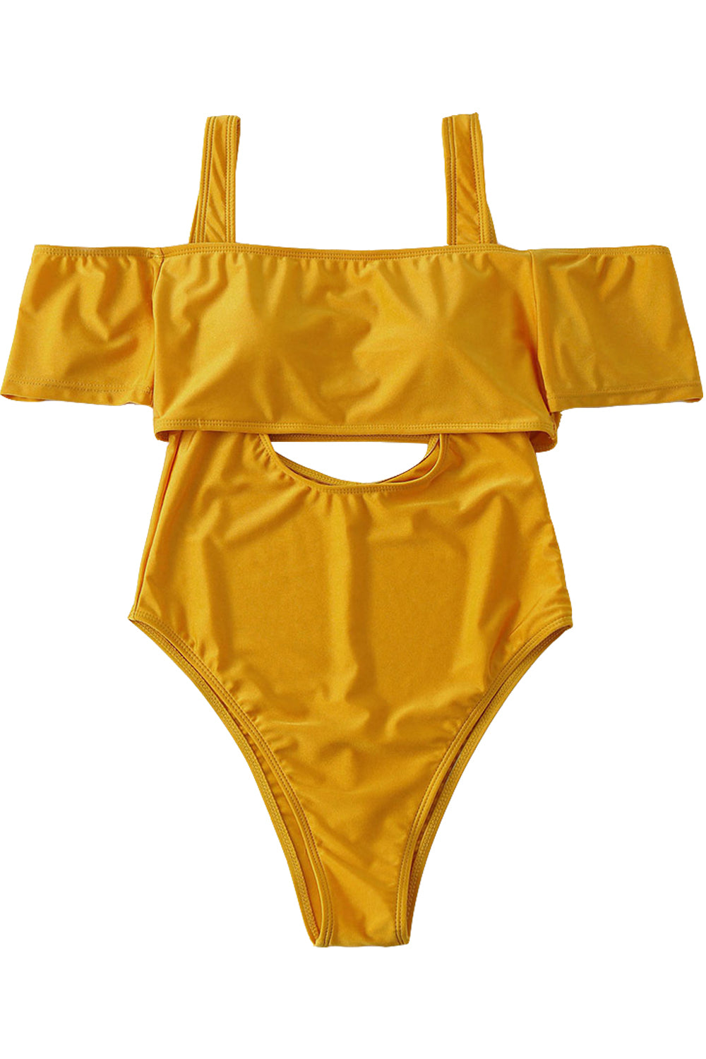 Iyasson Yellow Off-shoulder Hollow Out One-piece Swimsuit