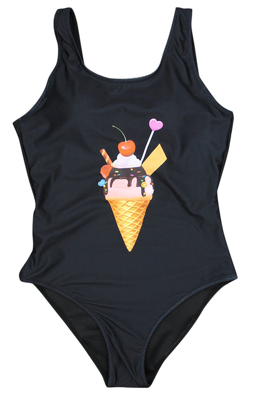 Iyasson Cute Ice-cream Printing With U-backline One-piece Swimsuit