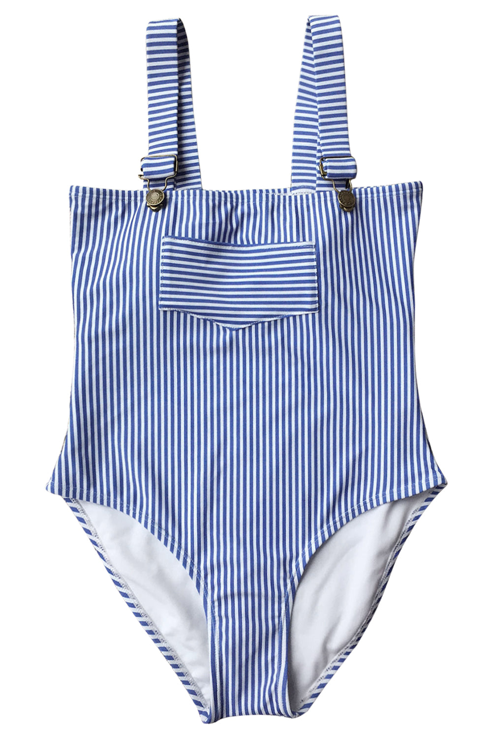 Iyasson Blue Stripe Pattern Backless One-piece swimsuit