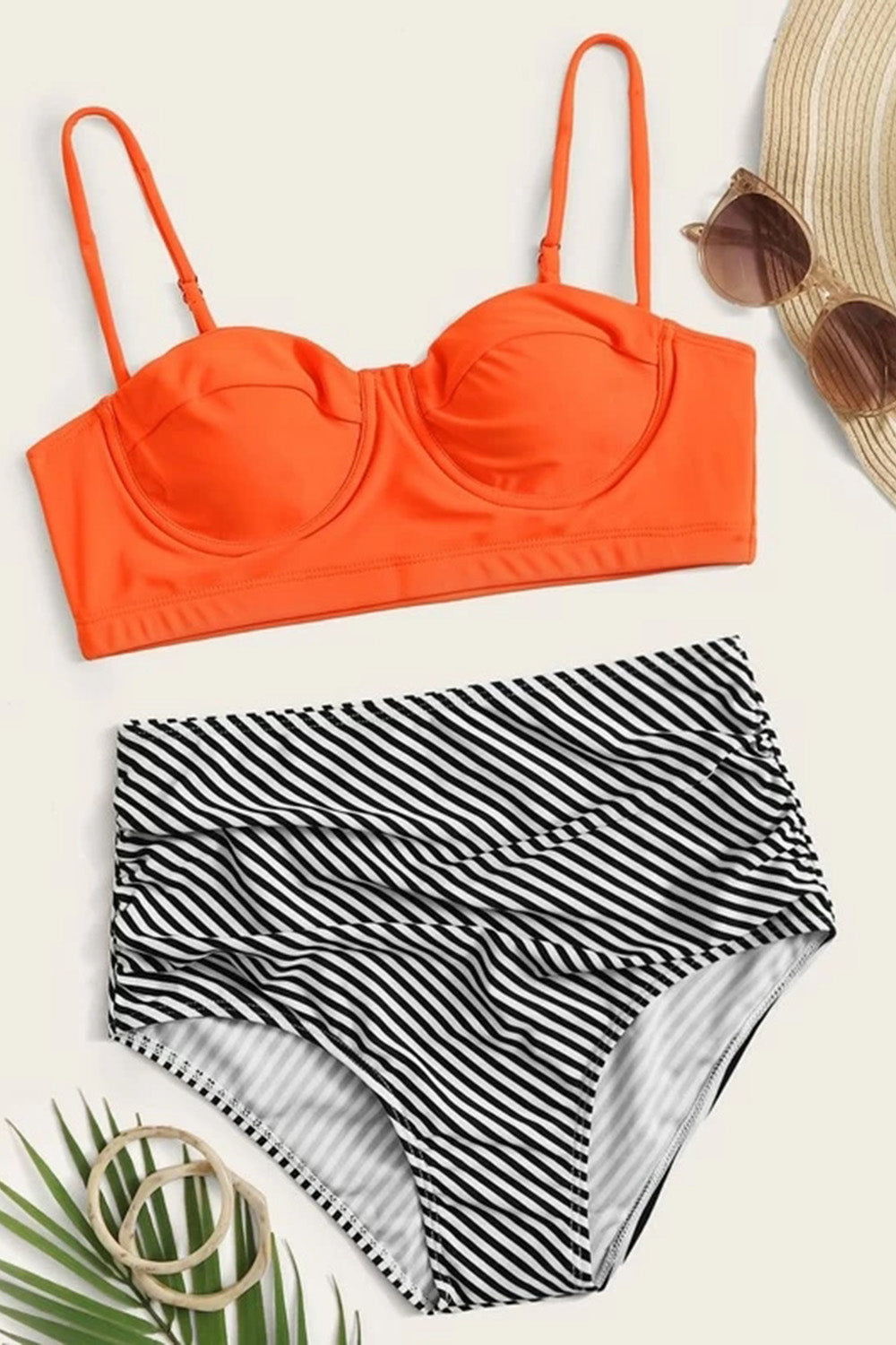 Striped Push Up High Waist Bikini Swimsuit