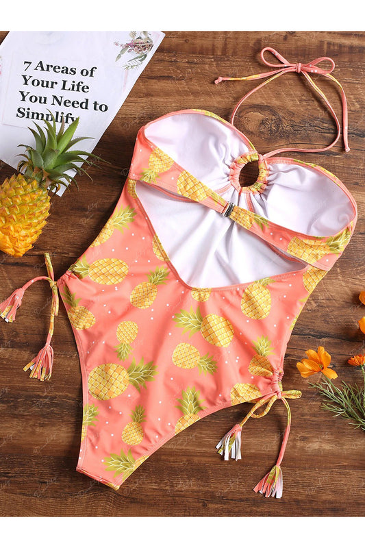 Pineapple Halter High Leg One-piece Swimsuit