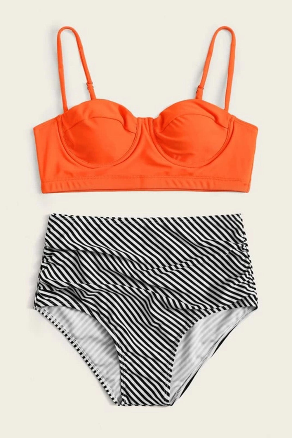 Striped Push Up High Waist Bikini Swimsuit