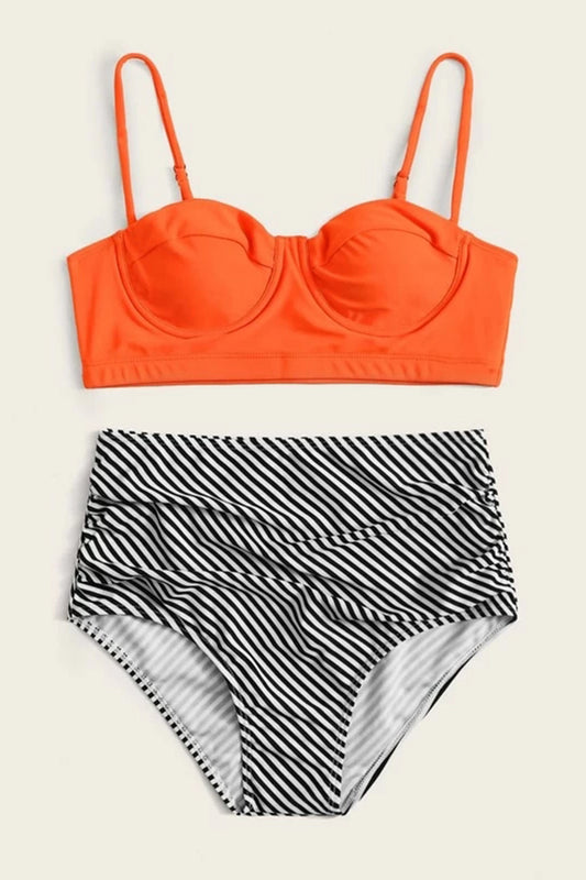 Striped Push Up High Waist Bikini Swimsuit