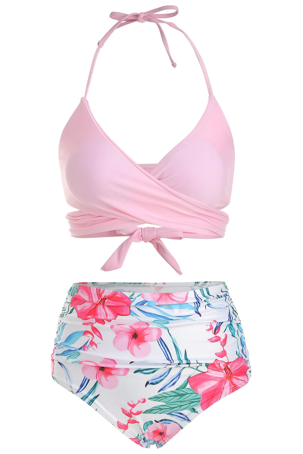 Floral Print Halter Wrap Bikini Swimsuit