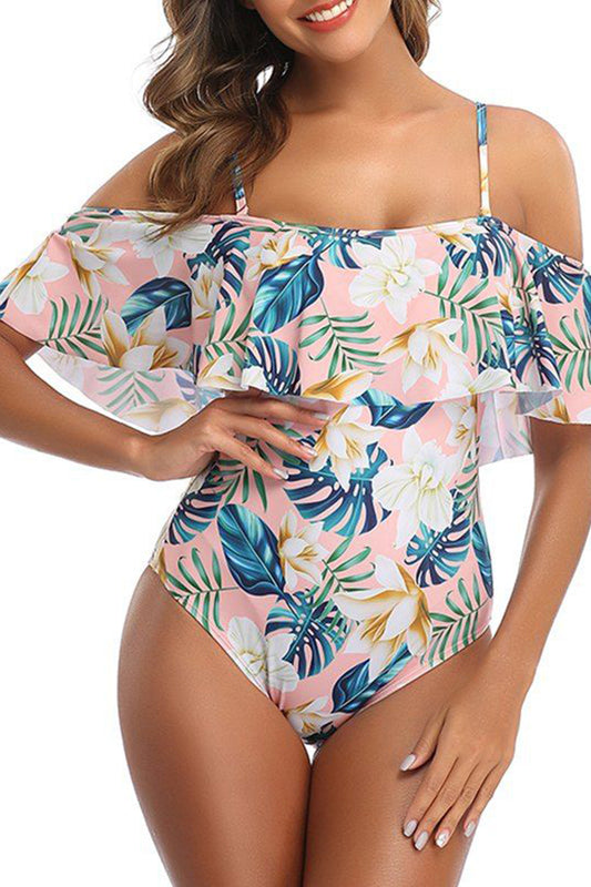 Flounce Floral Leaf One-piece Swimsuit