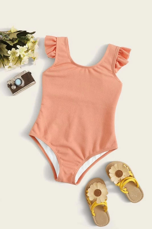 Toddler Girls Rib Ruffle Trim One Piece Swimwear
