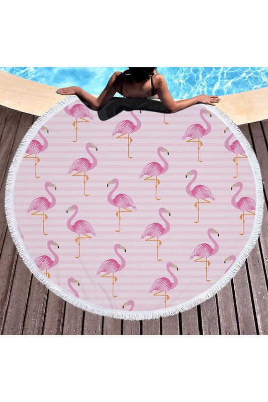 Hot Tropical Flamingo Round Beach Cover Up Beach Mat Towel Shawl Yoga Mat Summer Sarong Cloak Camping Mat
