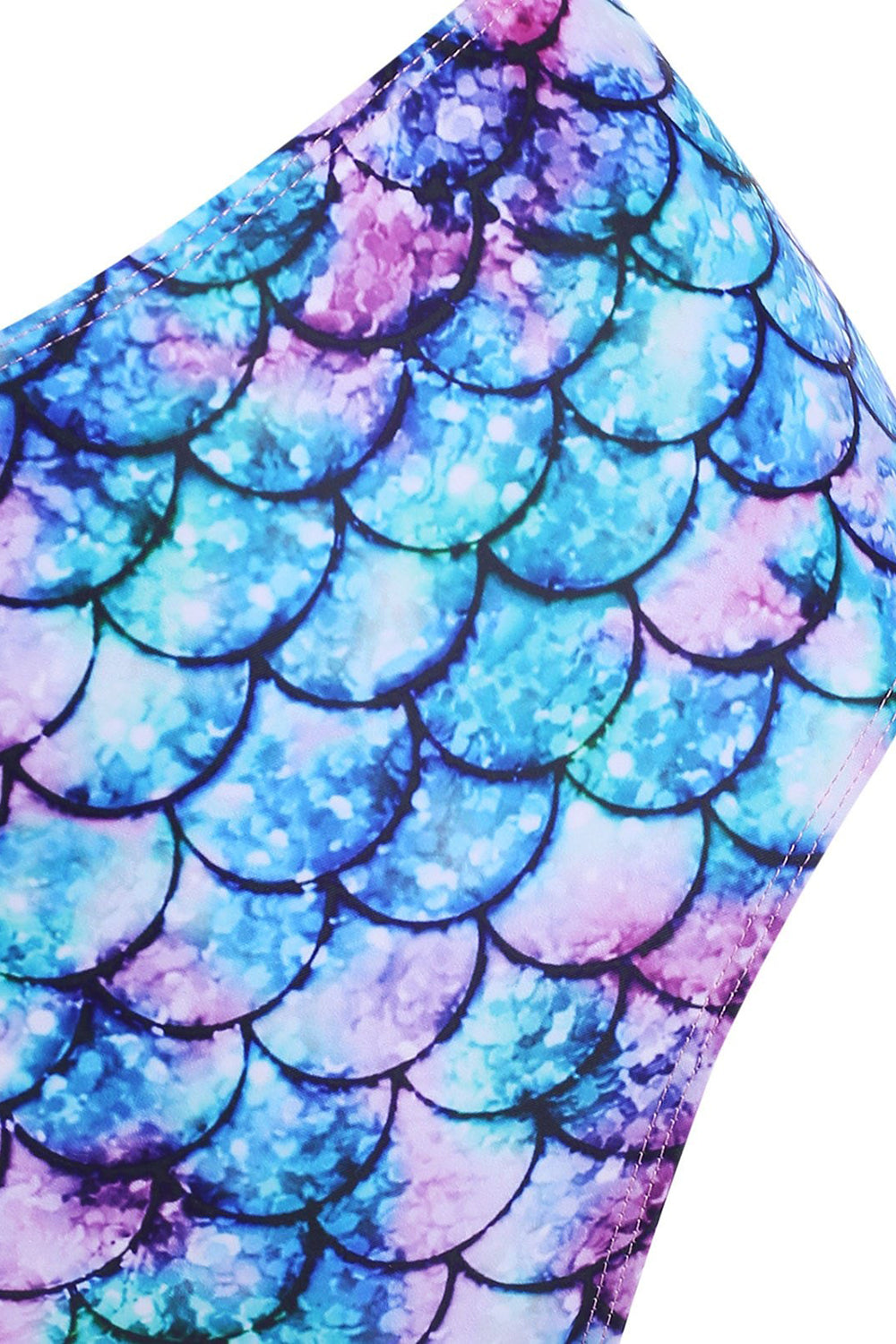 Mermaid Print Textured Moulded Scalloped Tankini Swimwear
