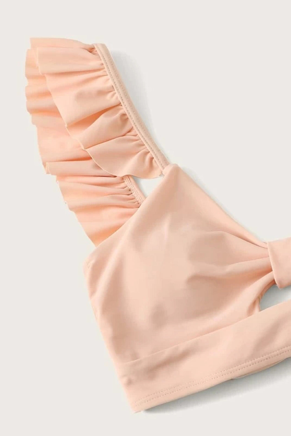 Ruffle Trim Knot Front High Waisted Bikini Swimsuit