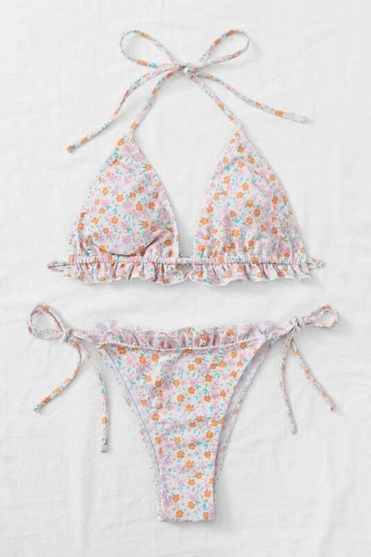 Ditsy Floral Triangle Tie Side Bikini Swimsuit