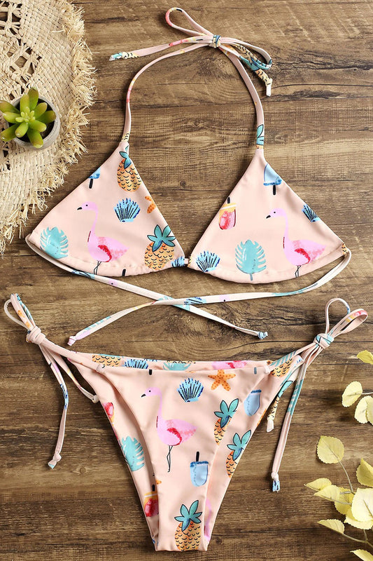 Self-tie Flamingo Tropical String Bikini