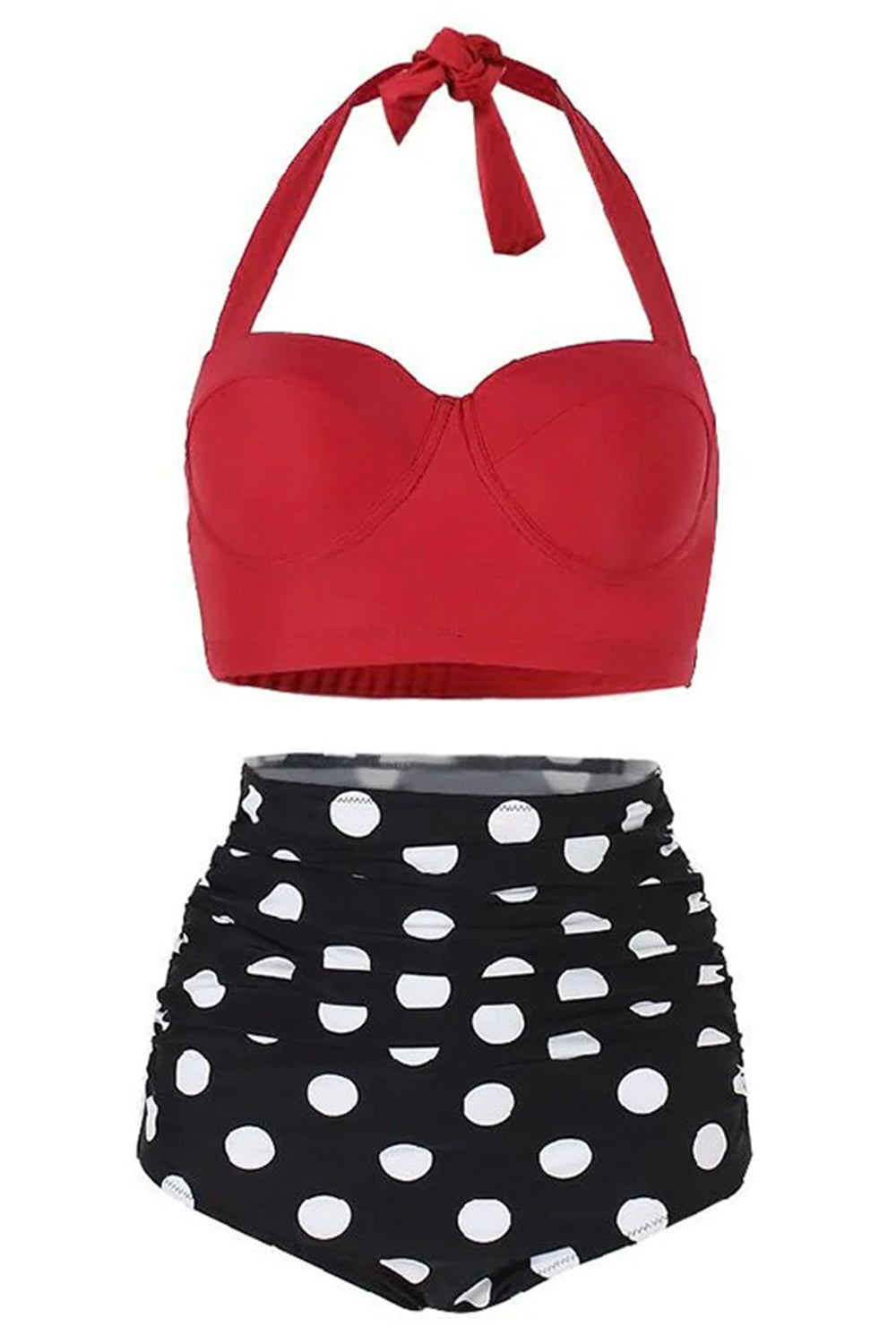 Polka Dot Ruched Halter Bikini Set