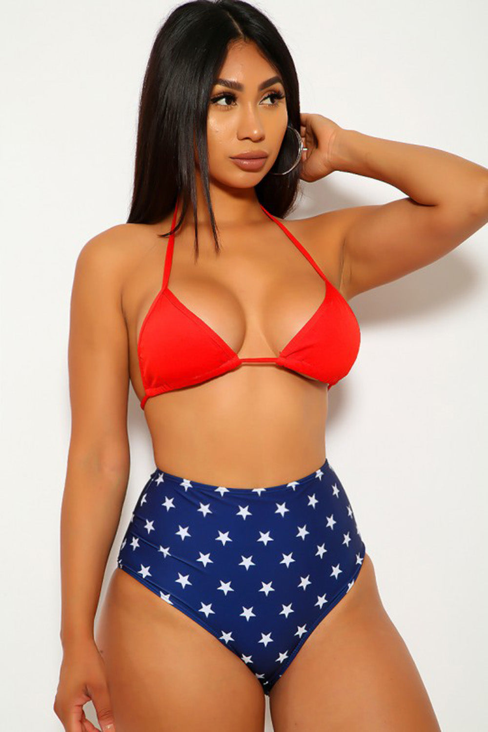 Red Star Print Two Piece Swimsuit