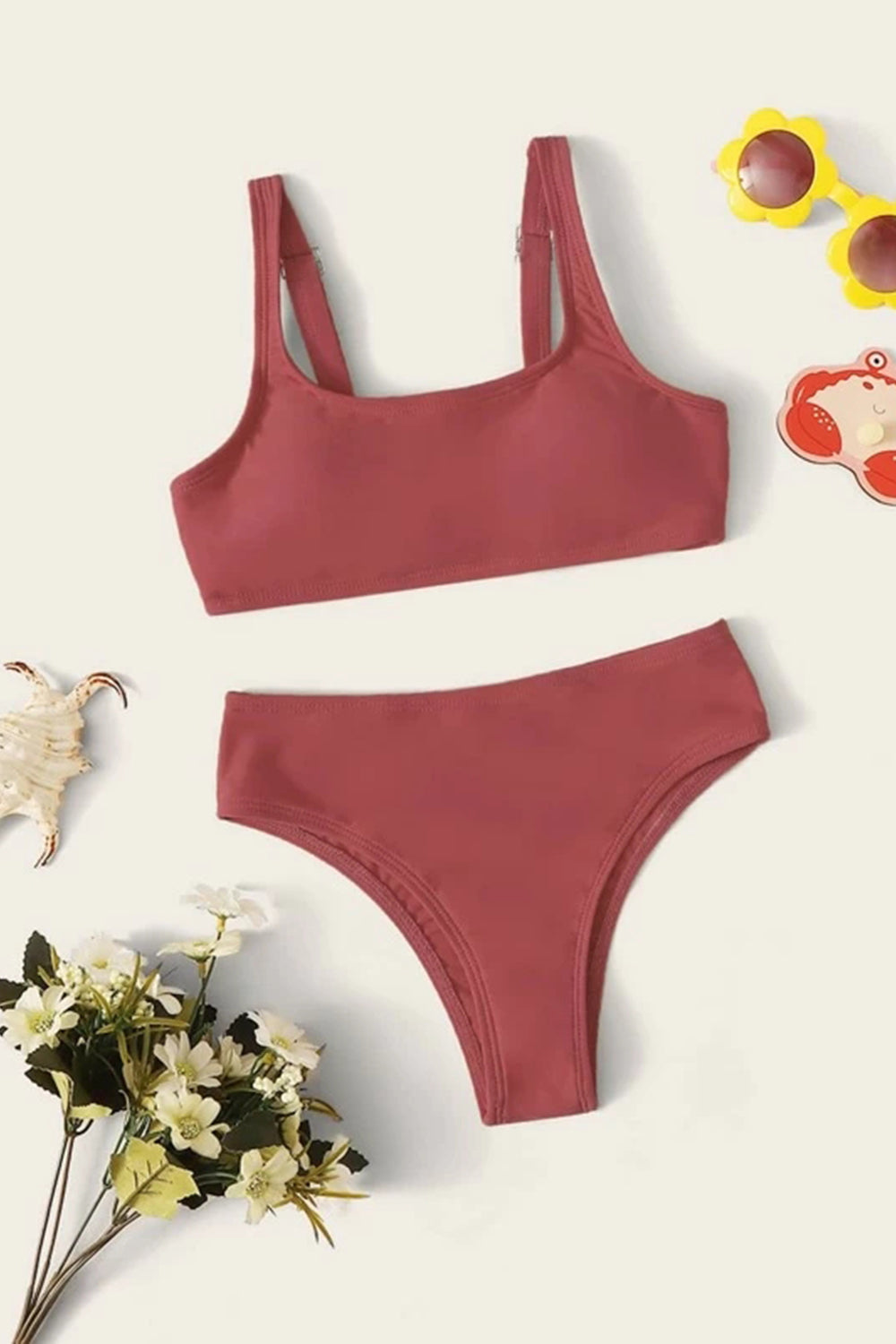 Girls Plain Adjustable Strap Bikini Set