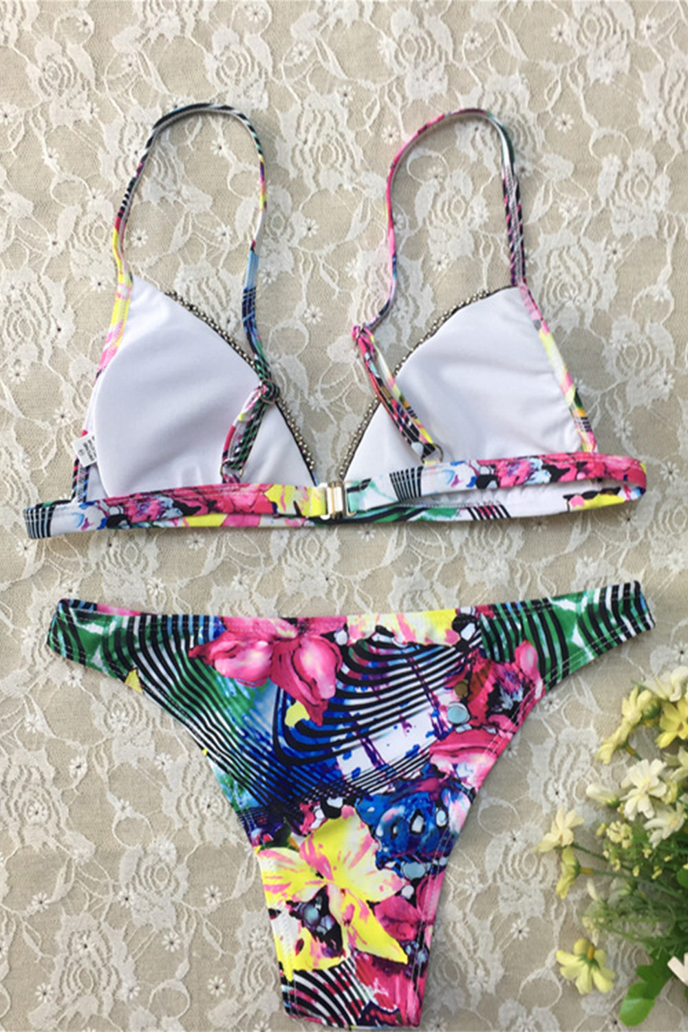 TROPICAL FLORAL TRIANGLE BIKINI SWIMSUIT