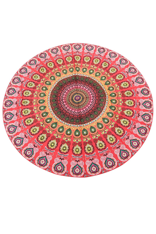 Red Tribal Print Round Beach Towel
