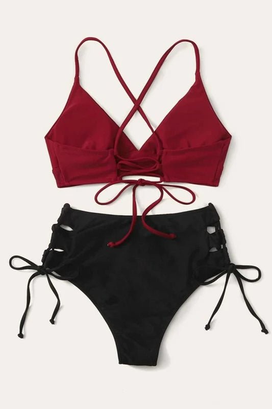 Lace-up Detail Tie Side Bikini Swimsuit