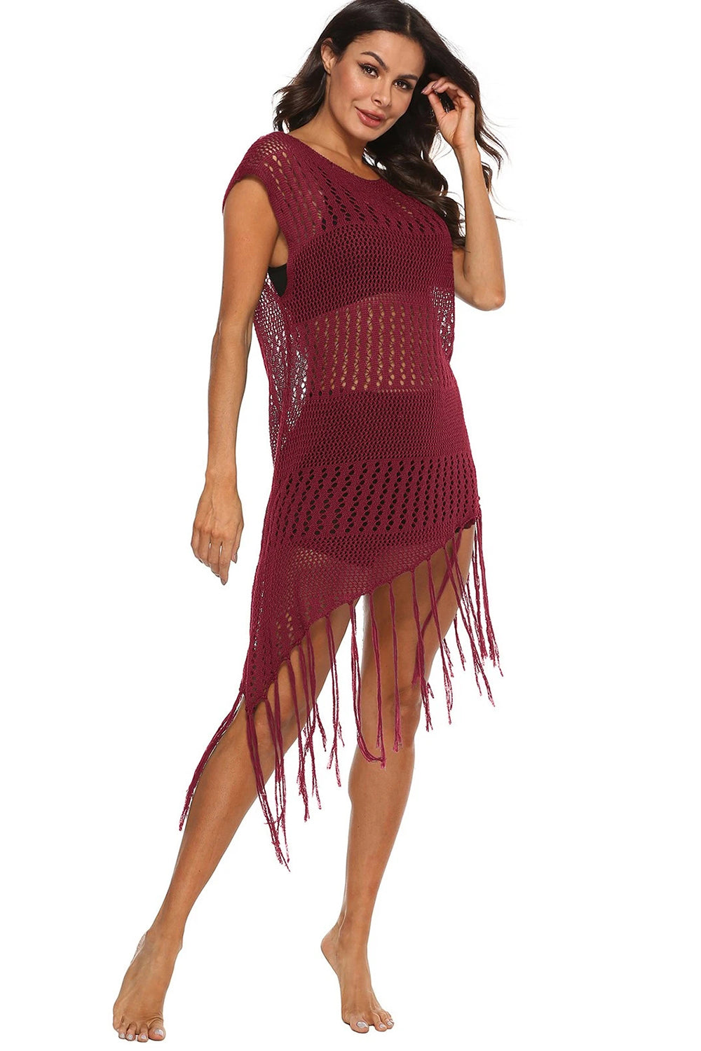 Asymmetric Fringe Crochet Cover Up Dress