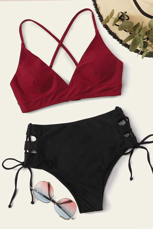 Lace-up Detail Tie Side Bikini Swimsuit