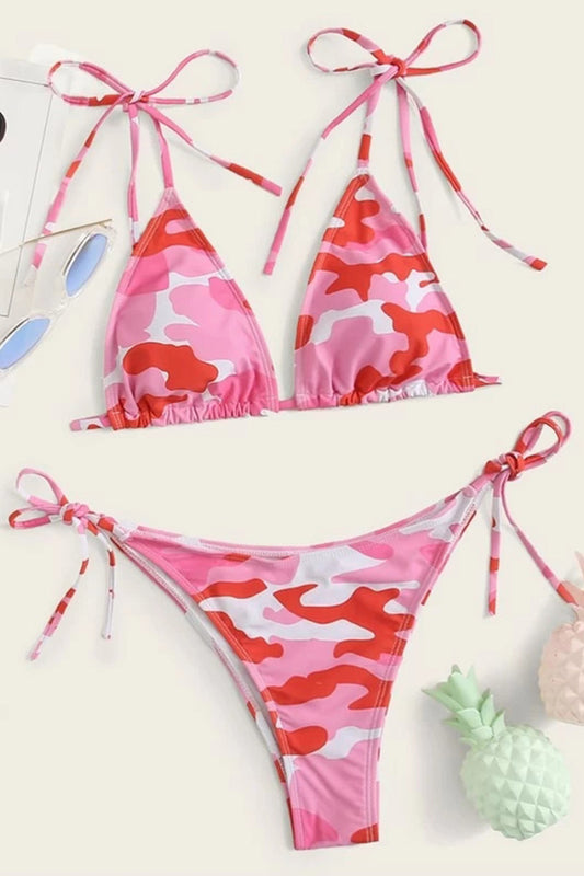 Camo Triangle Tie Side Bikini Swimsuit