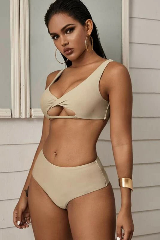 Twist Front Peekaboo High Waist Bikini Swimsuit