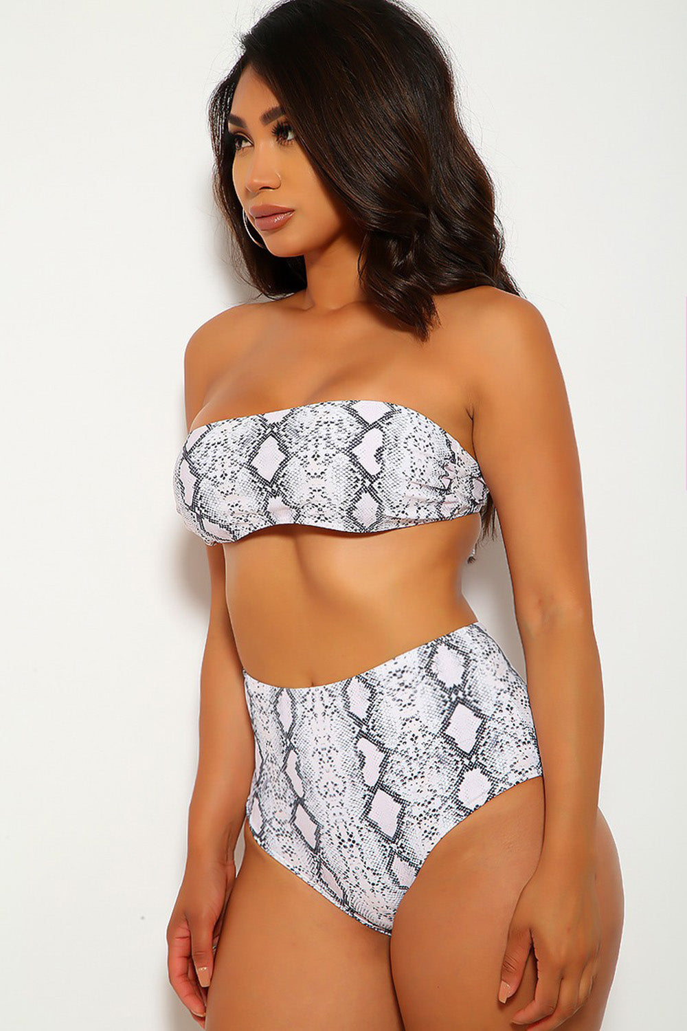 Snake Print Bandeau High Waist Two Piece Swimsuit