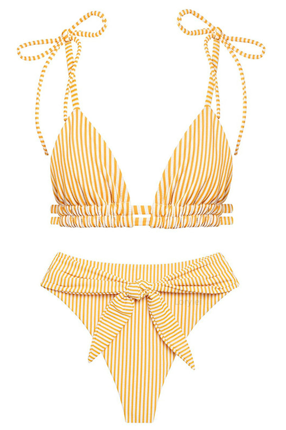 High waist stripe leopard bikini set