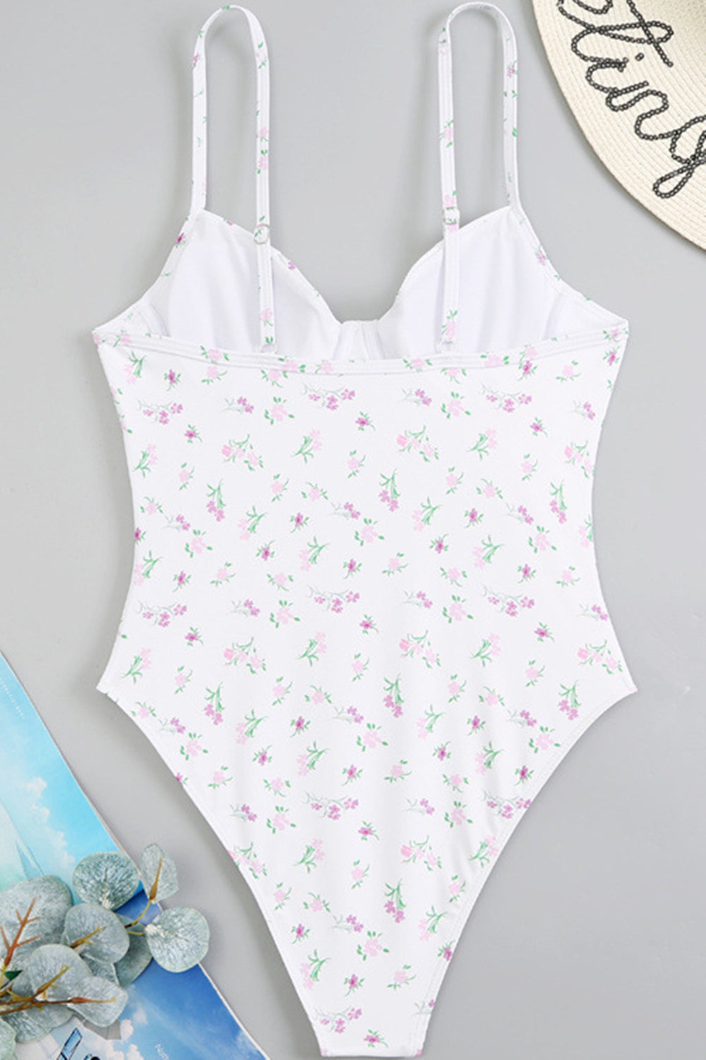 Women Vintage Floral Print High Leg One Piece Swimsuit