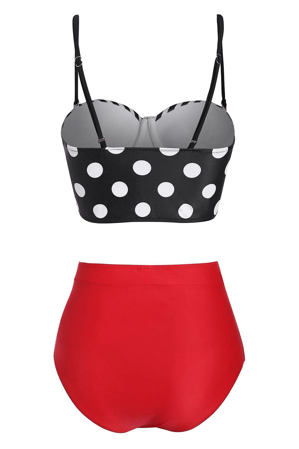 Polka Dot Striped Button Embellished Moulded Tankini Swimwear