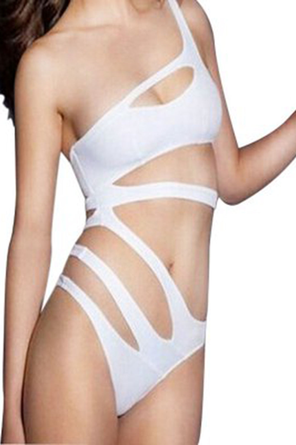 Sexy One Shoulder Pure Color Cut Out Bandage Monokini for Women