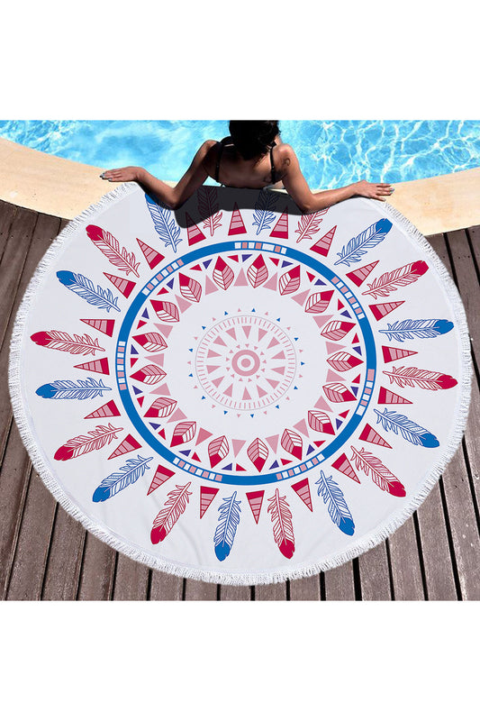 Tassel Giant Beach Blanket Picnic Camping Mat Round Sandbeach Towel Printed Cloth Pad Shawl Mattress