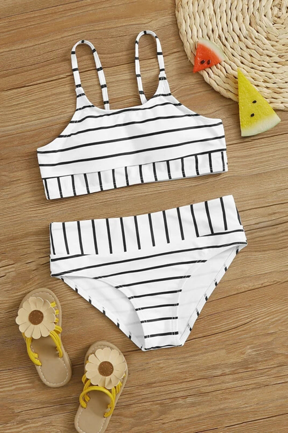 Girls Contrast Striped Bikini Set