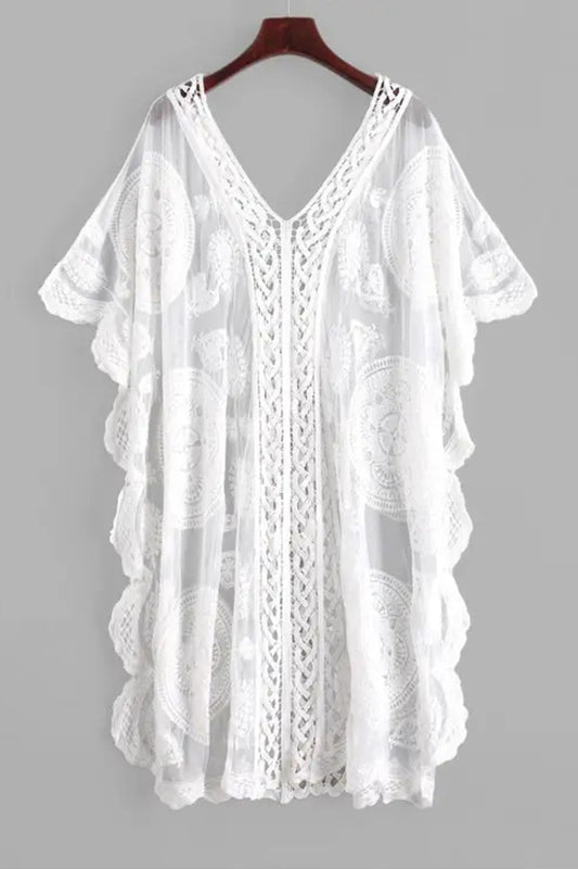 Embroidered Sheer Mesh Kaftan Dress