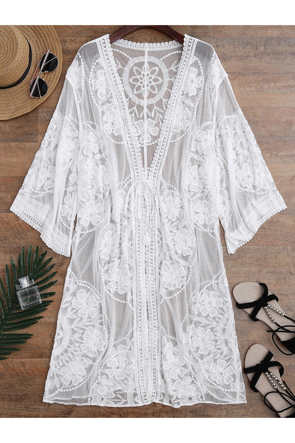 Embroidered Sheer Kimono Cover Up