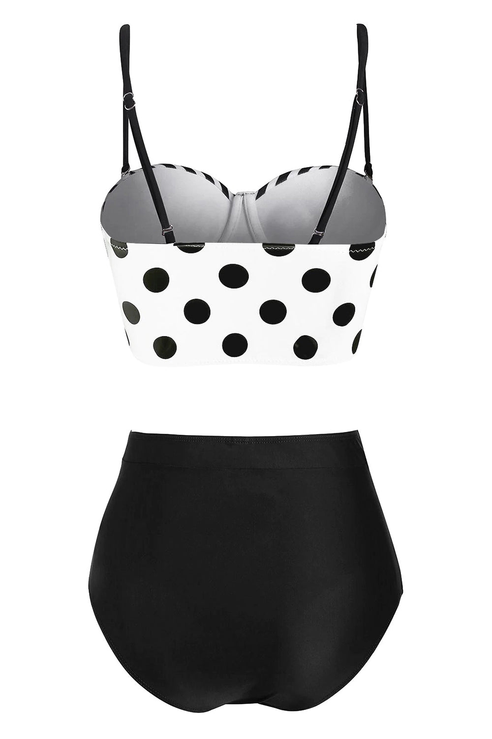 Polka Dot Striped Button Embellished Moulded Tankini Swimwear