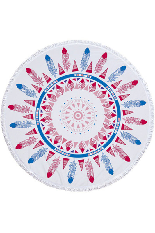Tassel Giant Feather Printed Blanket Picnic Camping Mat Sandbeach Towel