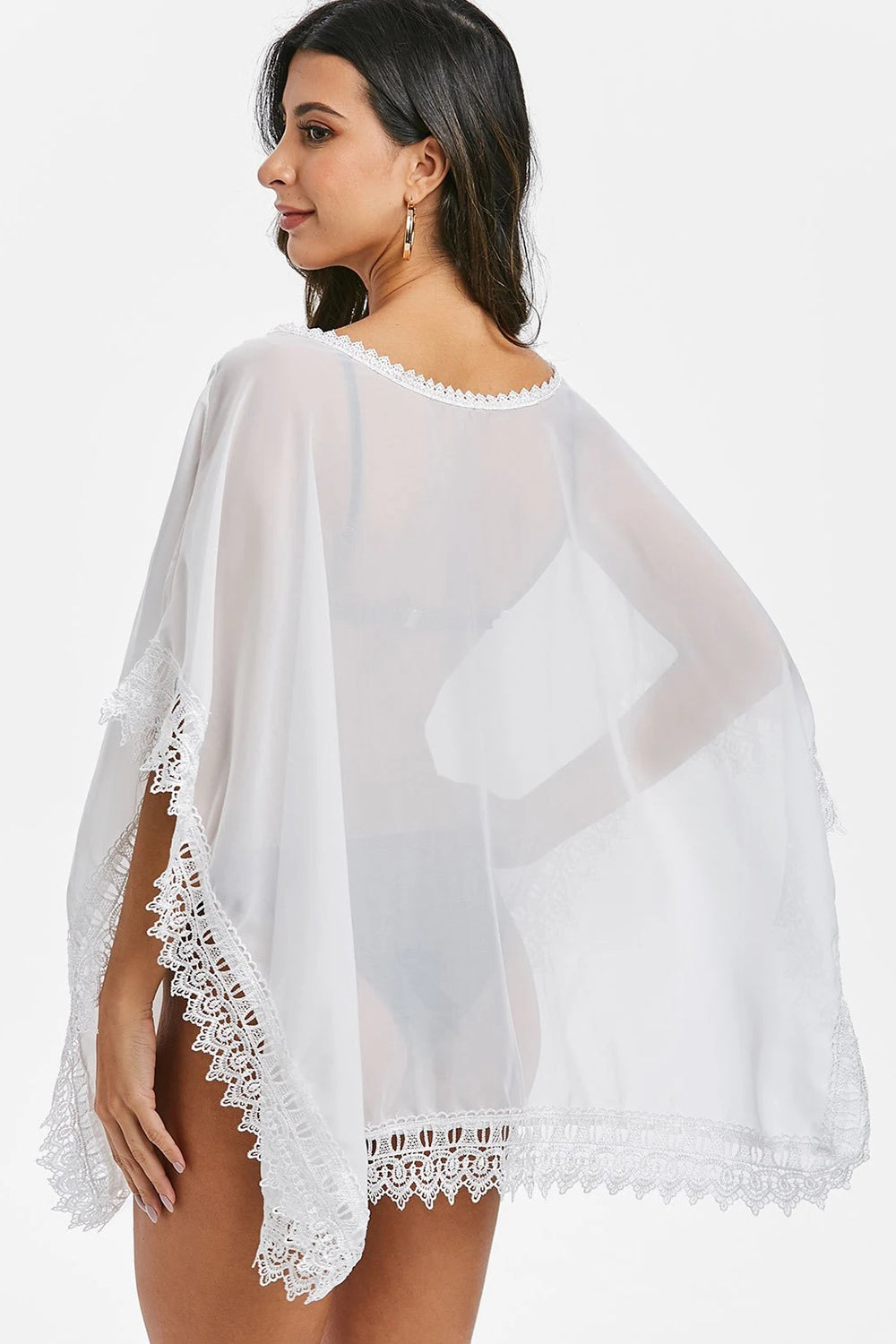 Lace Panel V Neck Asymmetric Cover Up