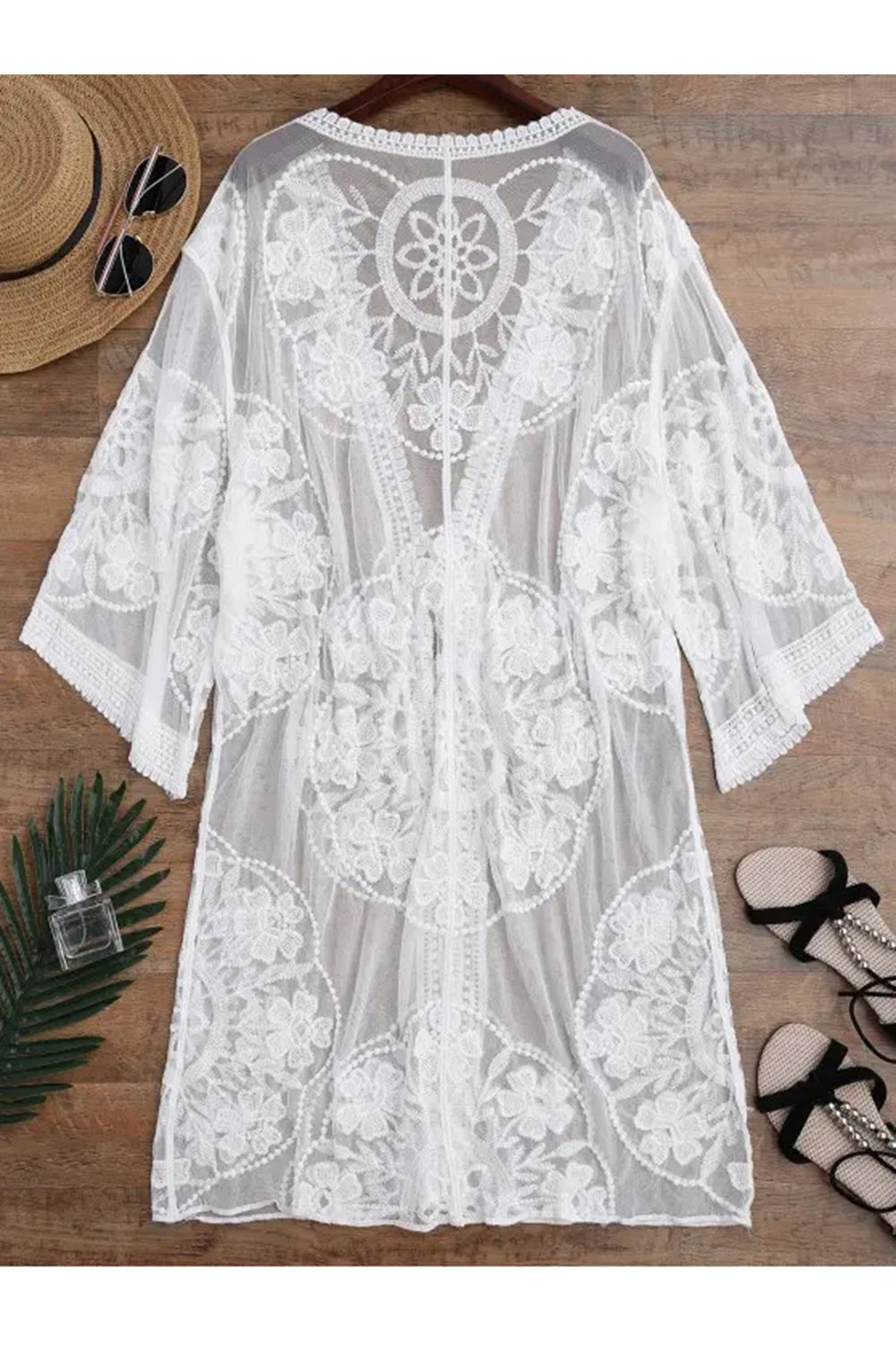 Embroidered Sheer Kimono Cover Up